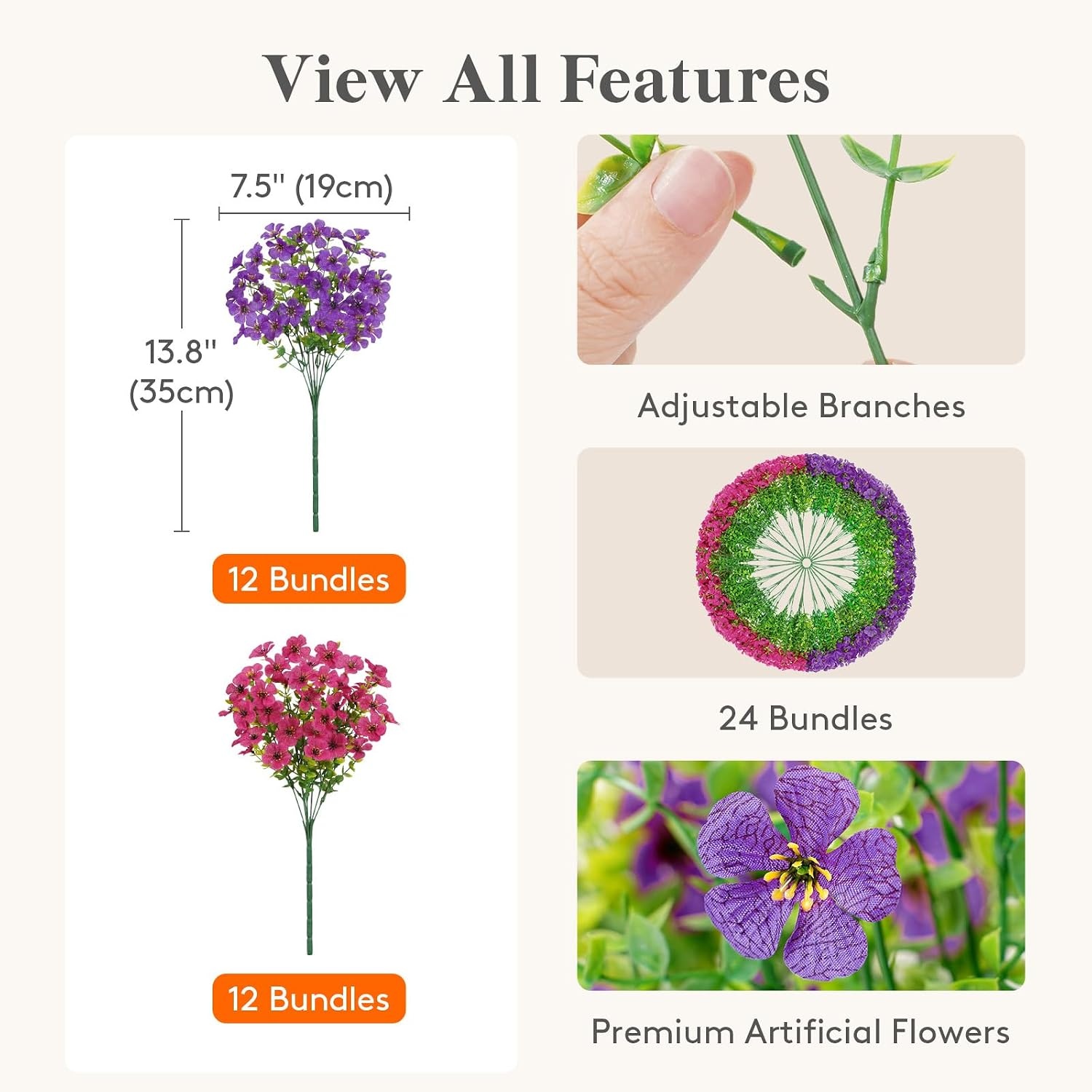 image:imageLifewit Fall Artificial Flowers for Outdoor Faux Flowers for Garden DecorFuchsia Purple
