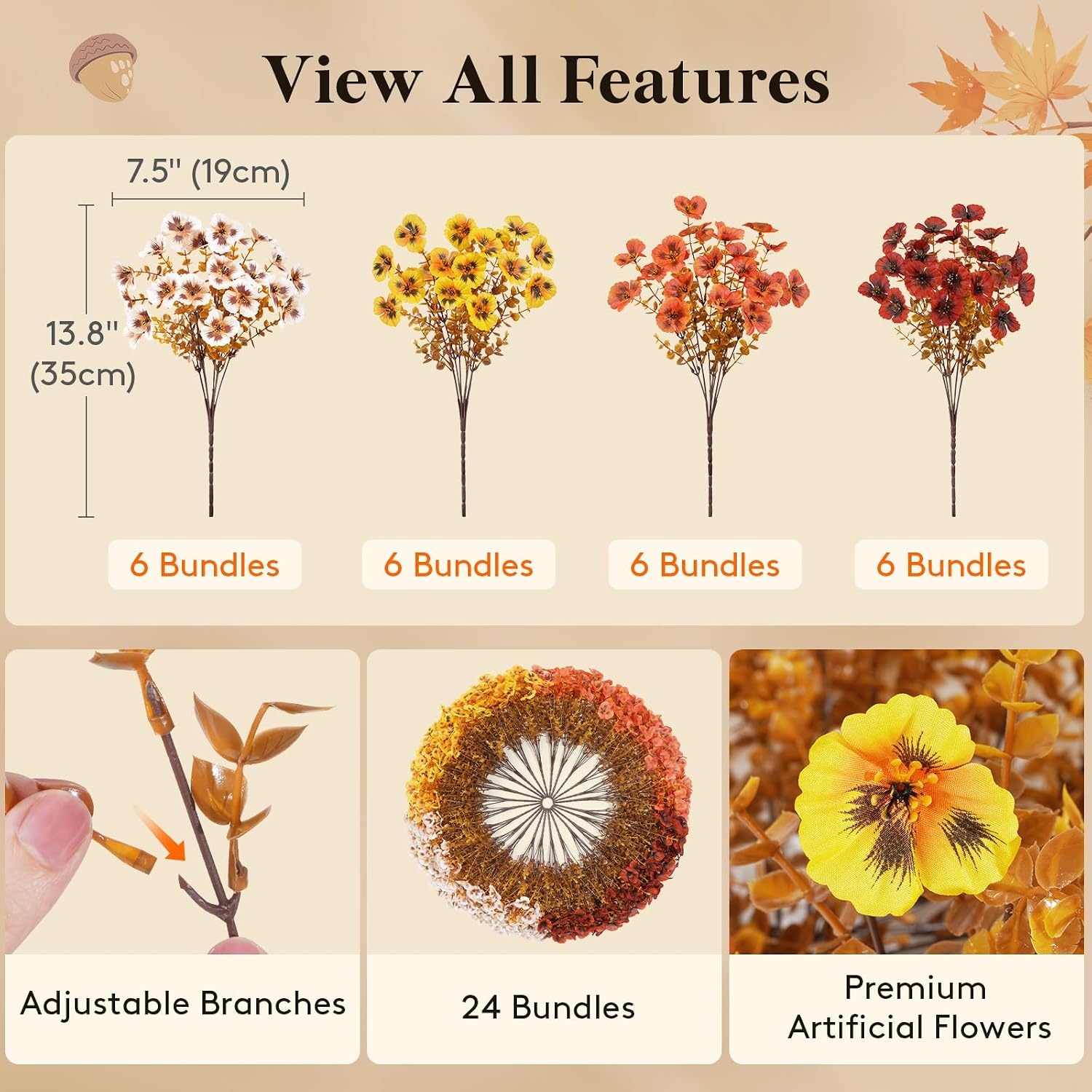 image:imageLifewit Fall Artificial Flowers for Outdoor Faux Flowers for Garden DecorOrange Brown