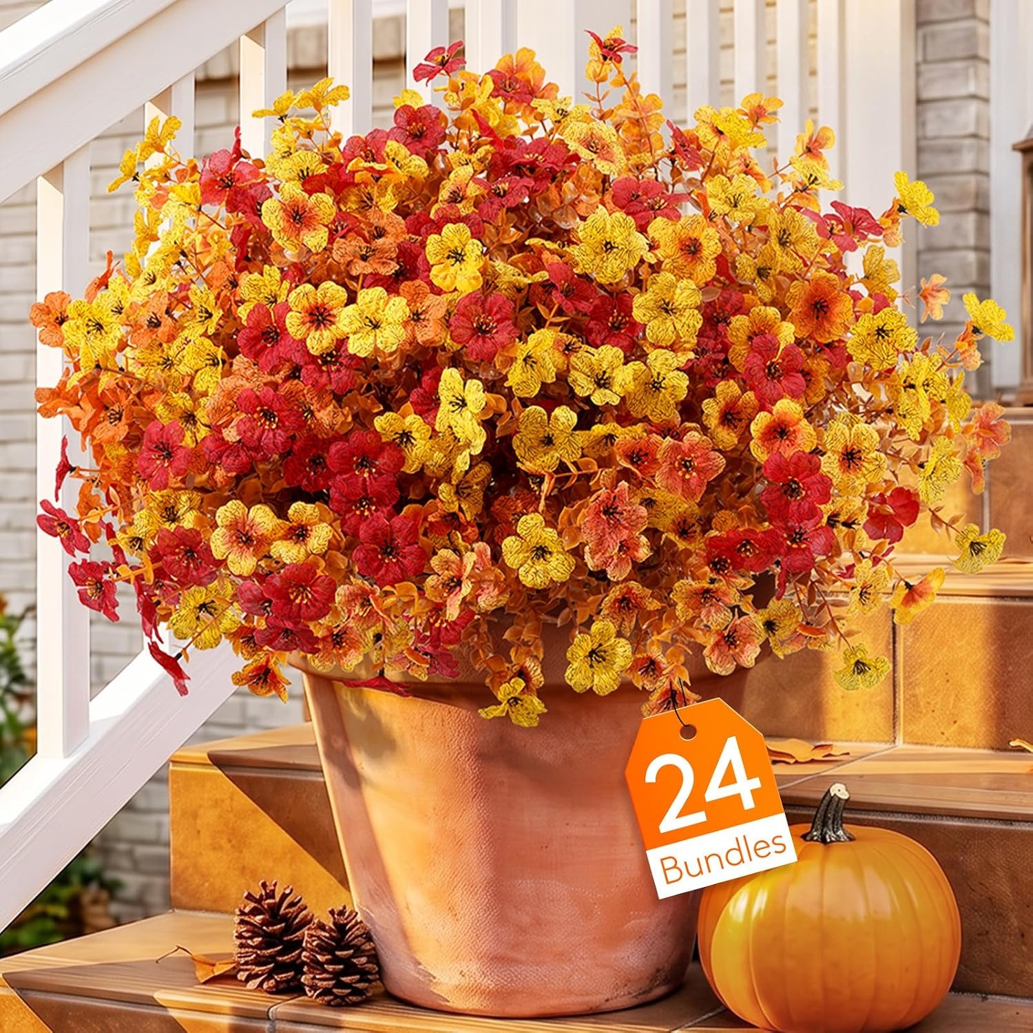 image:imageLifewit Fall Artificial Flowers for Outdoor Faux Flowers for Garden DecorSunset Orange