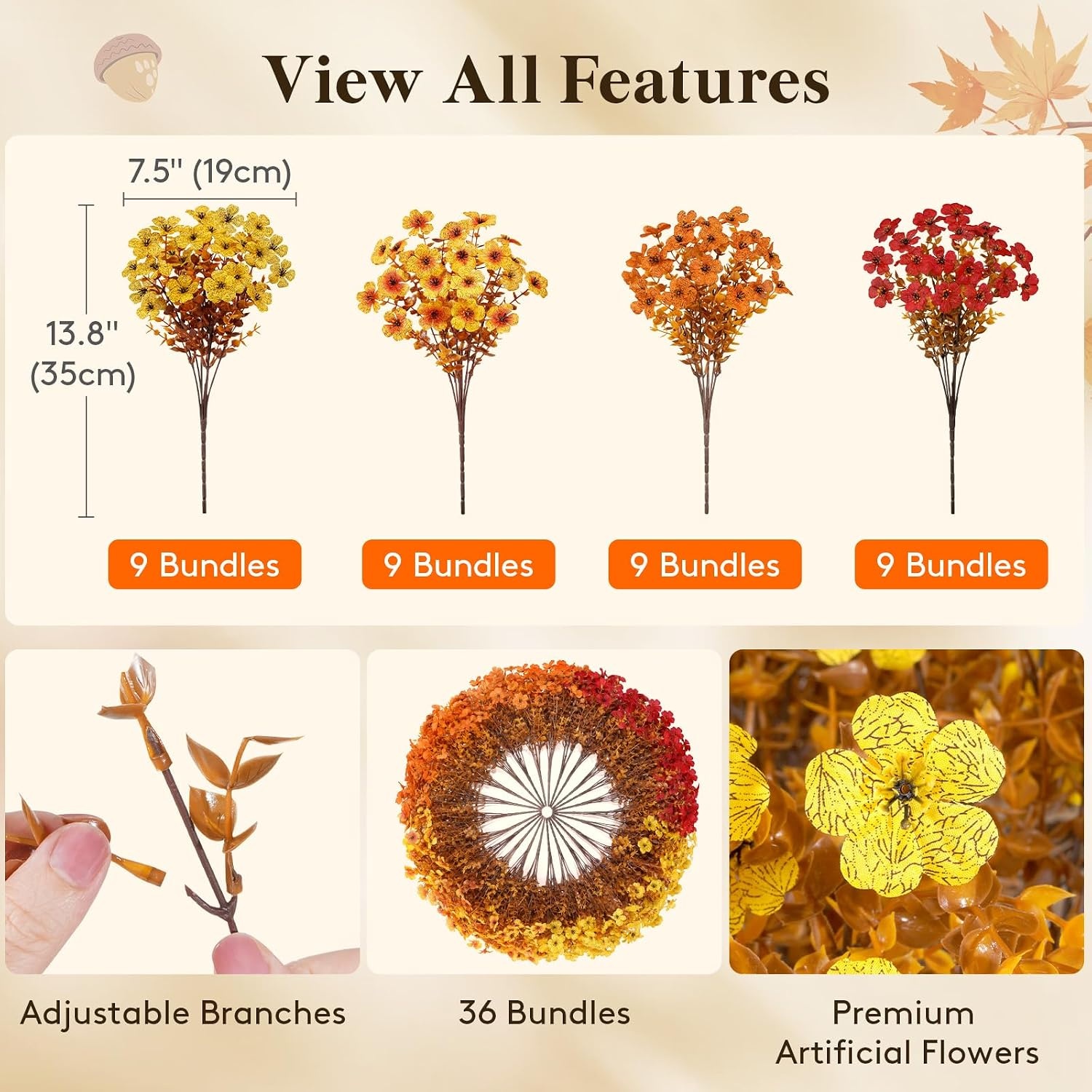 image:imageLifewit Fall Artificial Flowers for Outdoor Faux Flowers for Garden DecorSunset Orange