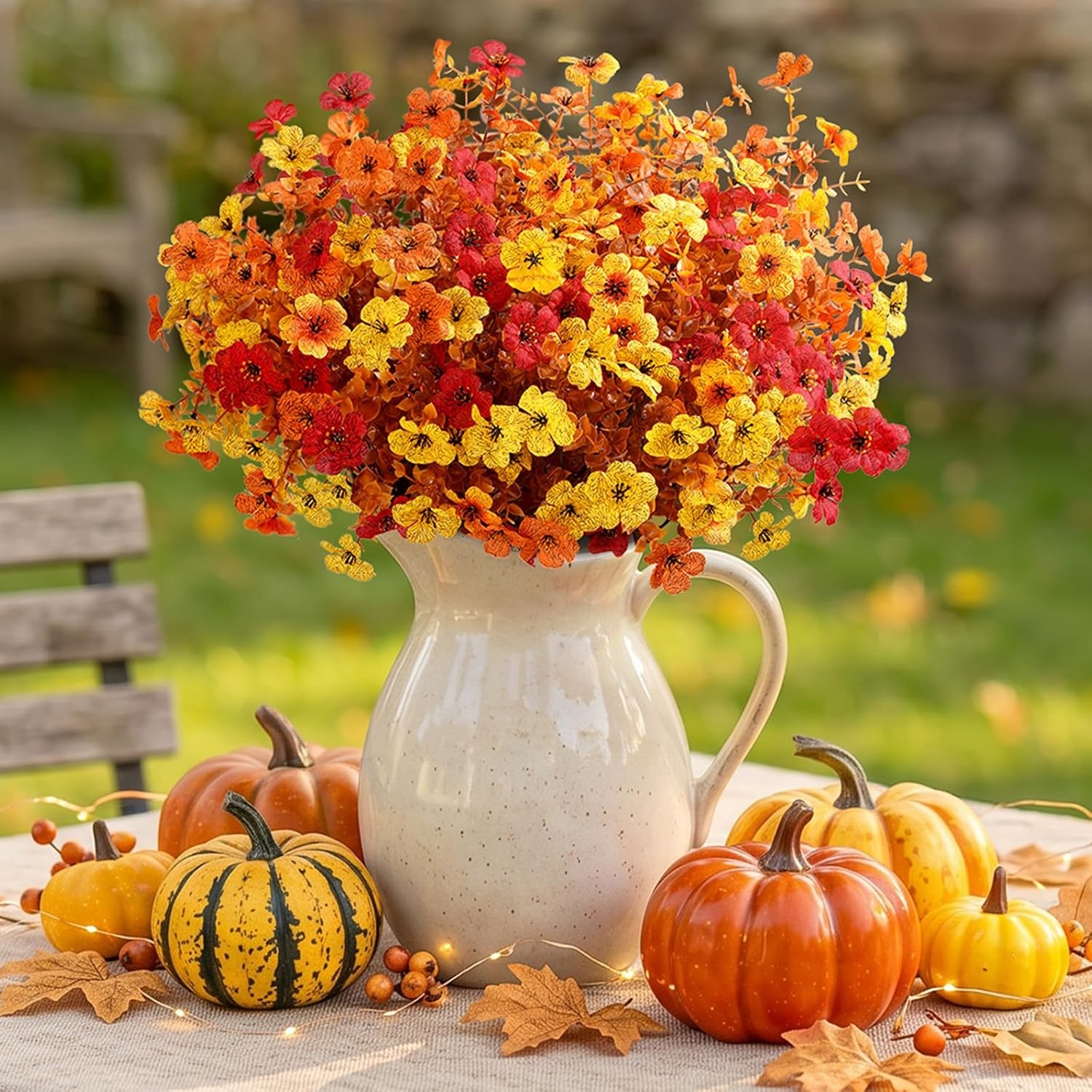 image:imageLifewit Fall Artificial Flowers for Outdoor Faux Flowers for Garden DecorSunset Orange