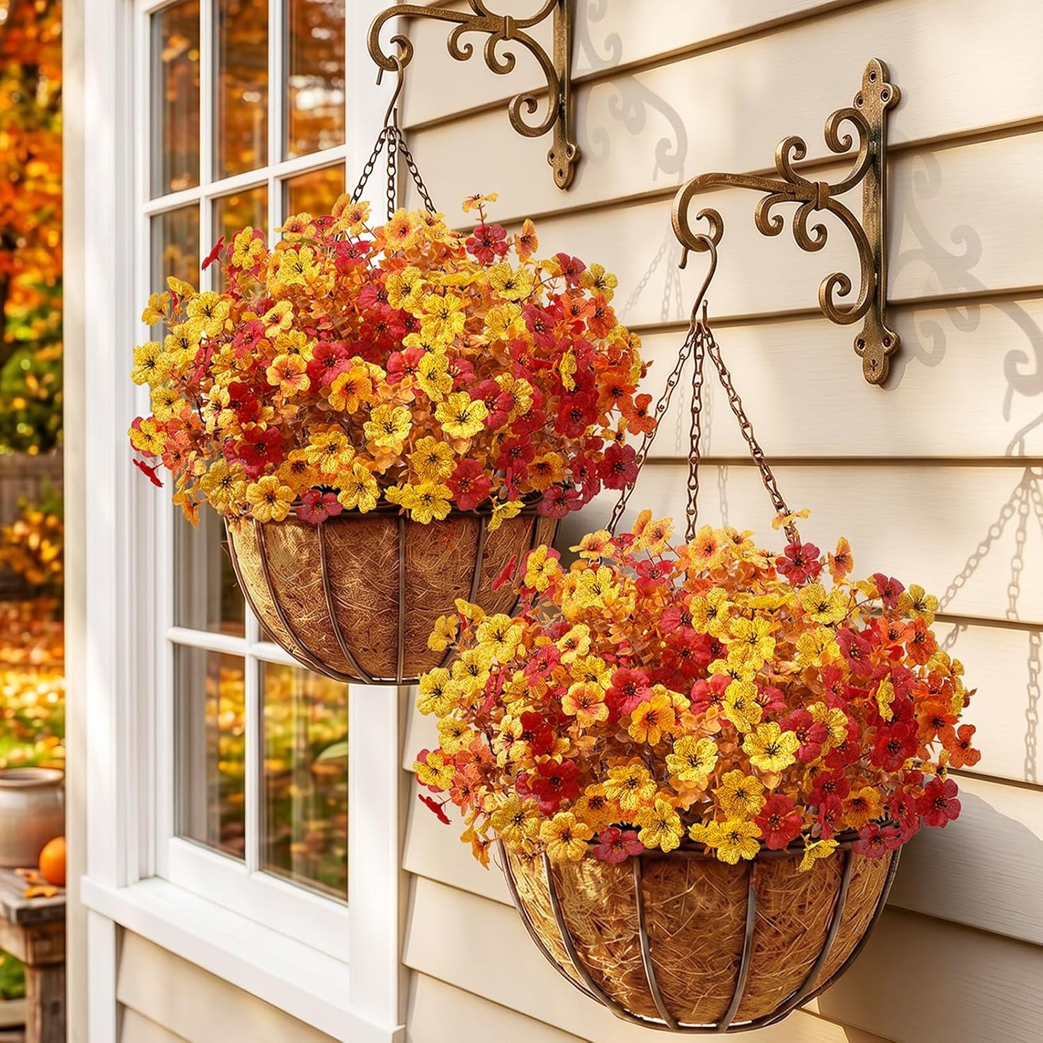 image:imageLifewit Fall Artificial Flowers for Outdoor Faux Flowers for Garden DecorSunset Orange