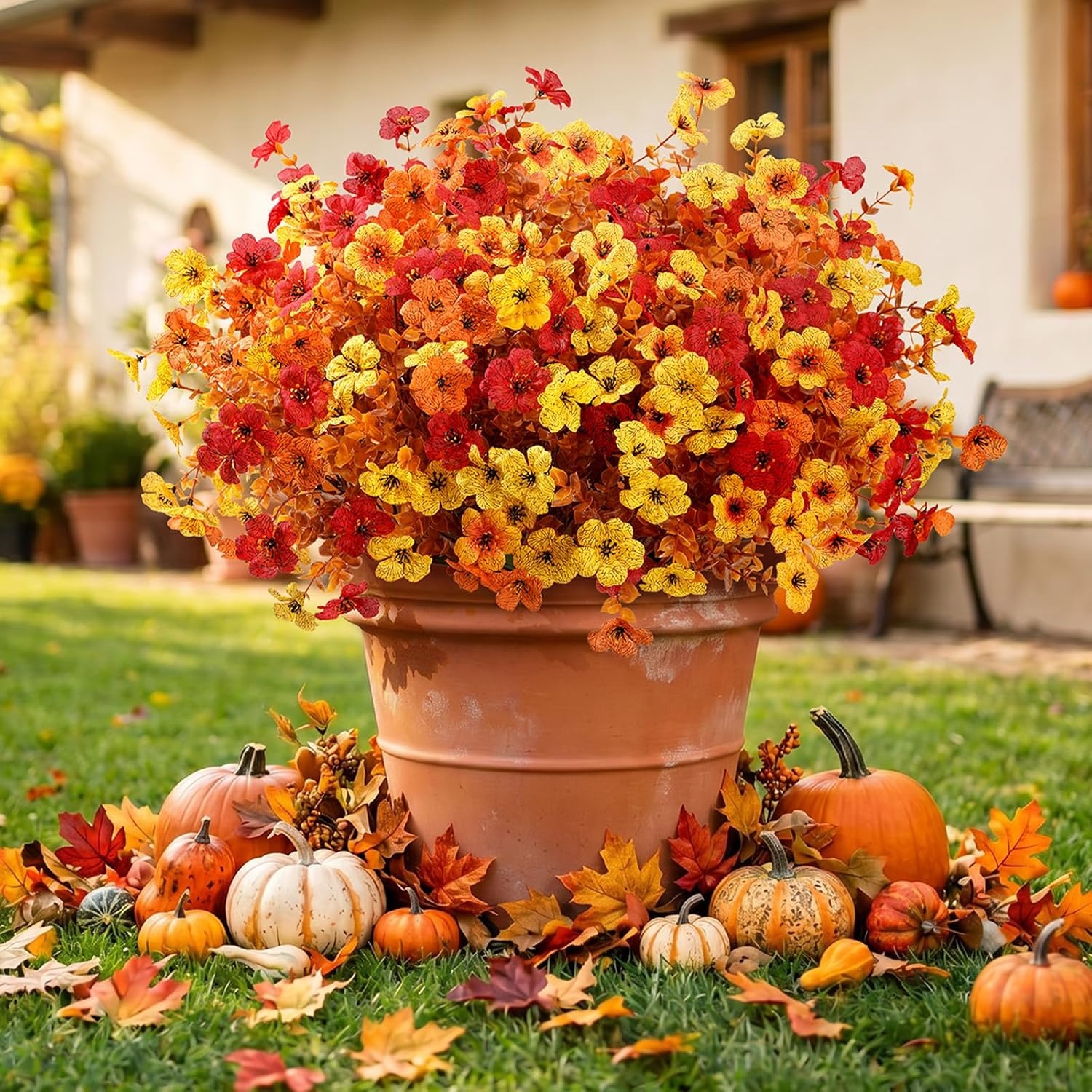 image:imageLifewit Fall Artificial Flowers for Outdoor Faux Flowers for Garden DecorSunset Orange