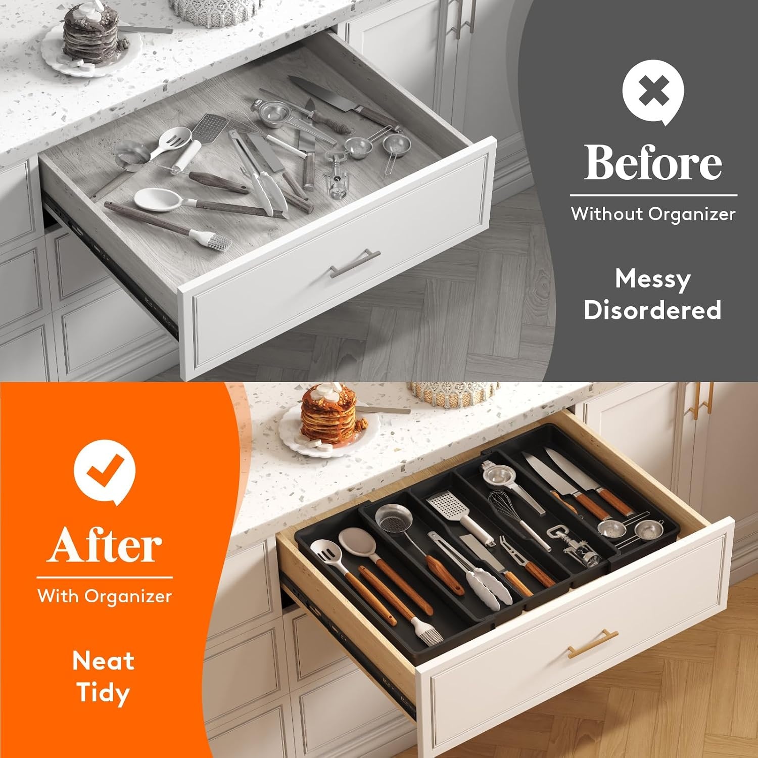 image:imageLifewit Utensil Organizer for Kitchen Drawers Expandable Utensil TrayBlack