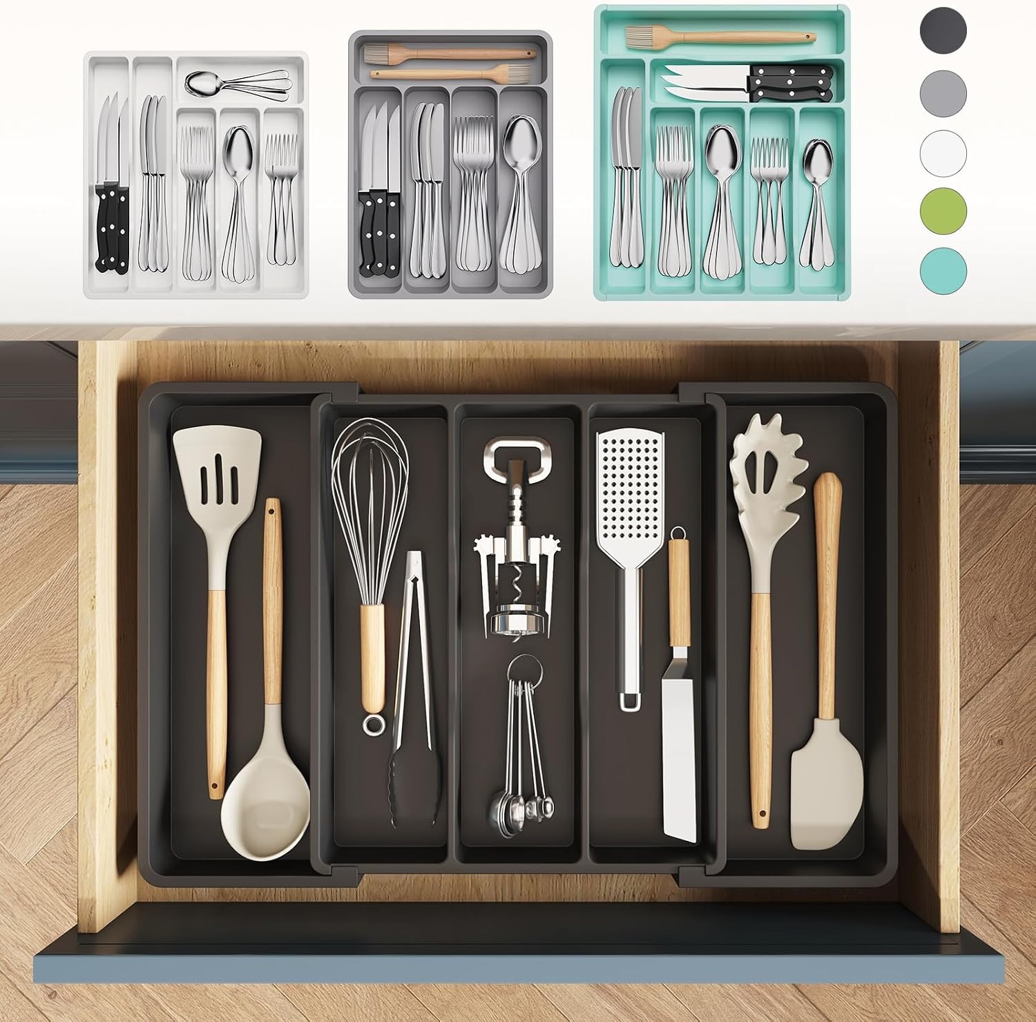 image:imageLifewit Utensil Organizer for Kitchen Drawers Expandable Utensil TrayBlack