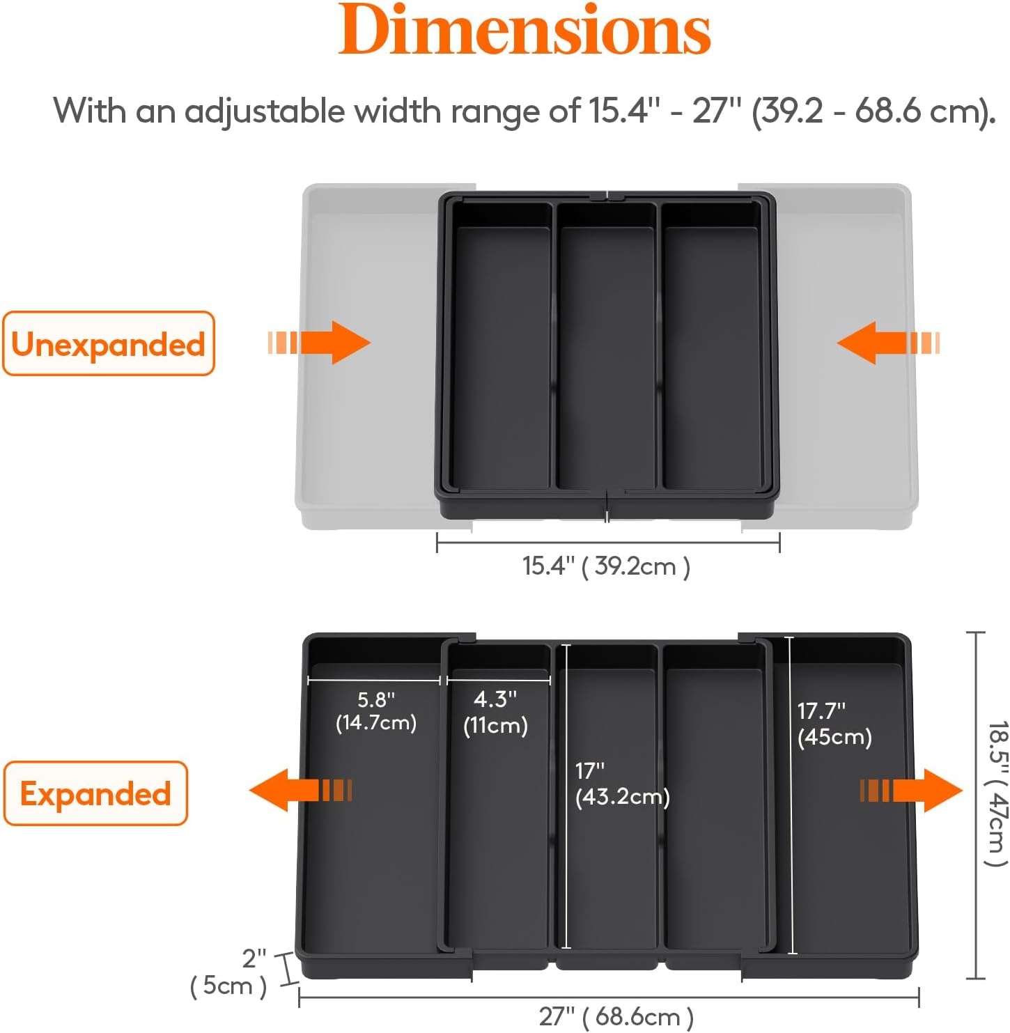 image:imageLifewit Utensil Organizer for Kitchen Drawers Expandable Utensil TrayBlack