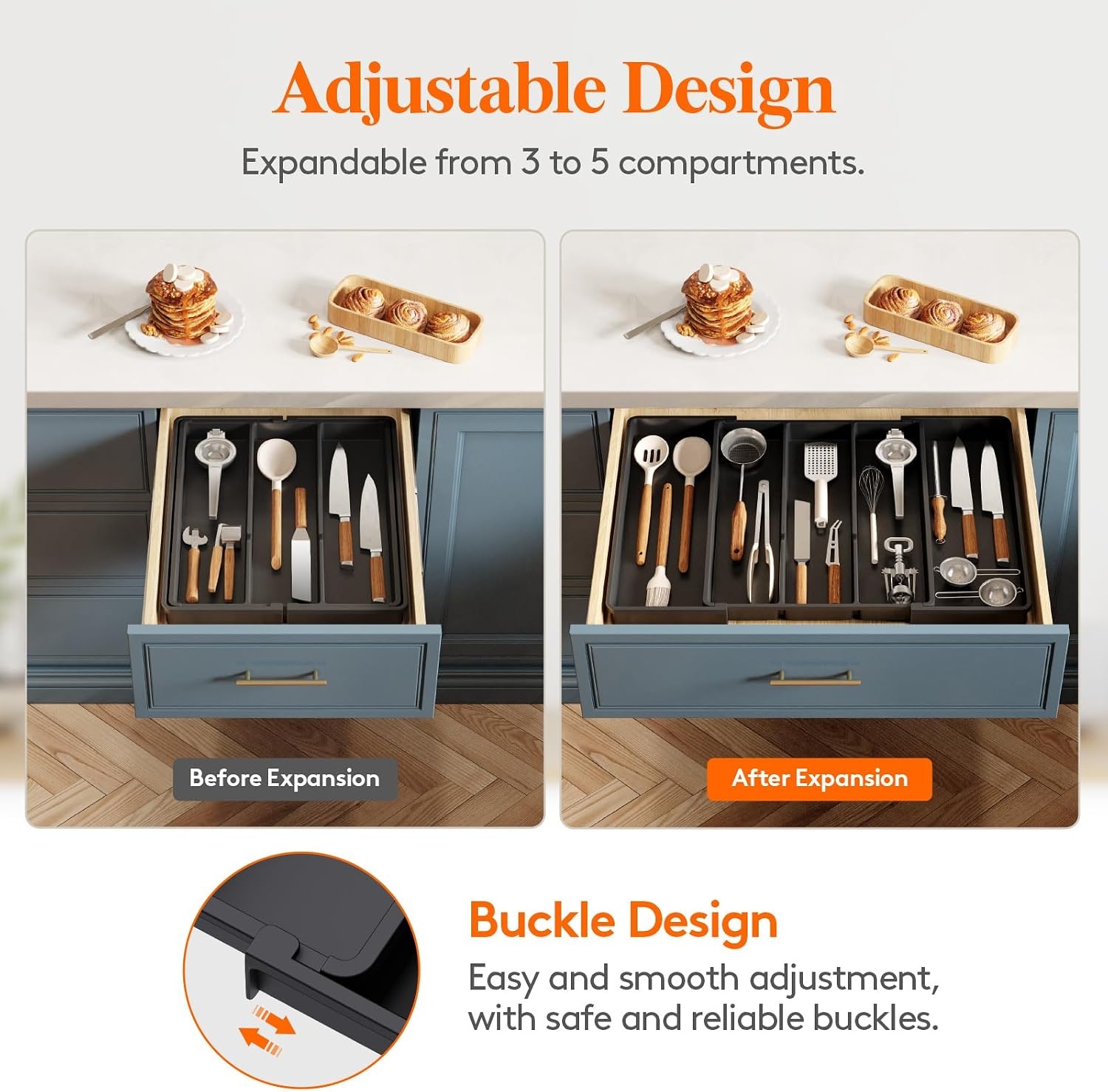 image:imageLifewit Utensil Organizer for Kitchen Drawers Expandable Utensil TrayBlack