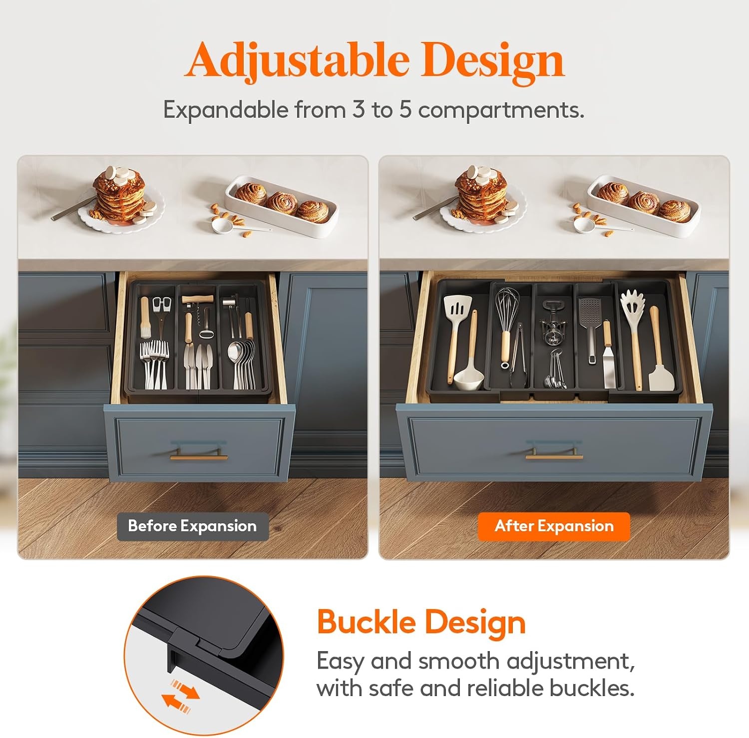 image:imageLifewit Utensil Organizer for Kitchen Drawers Expandable Utensil TrayBlack