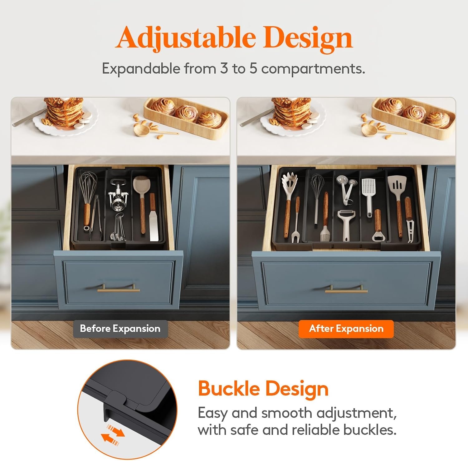 image:imageLifewit Utensil Organizer for Kitchen Drawers Expandable Utensil TrayBlack