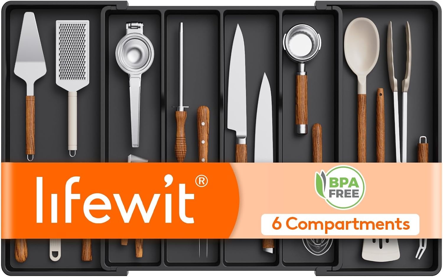 image:imageLifewit Utensil Organizer for Kitchen Drawers Expandable Utensil TrayBlack