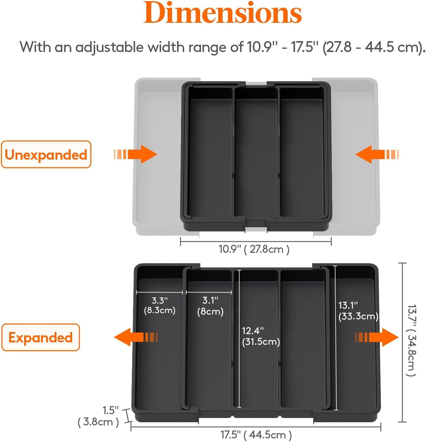 image:imageLifewit Utensil Organizer for Kitchen Drawers Expandable Utensil TrayBlack