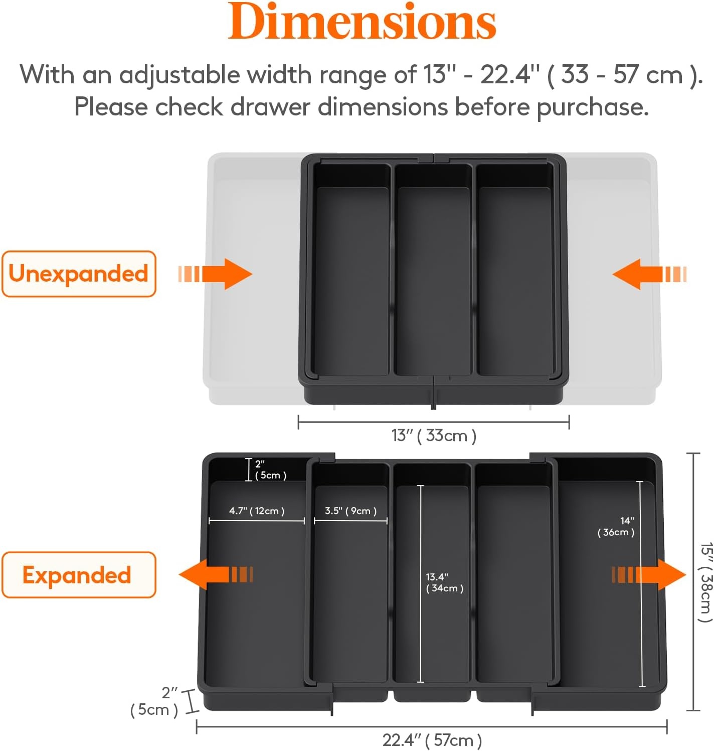 image:imageLifewit Utensil Organizer for Kitchen Drawers Expandable Utensil TrayBlack
