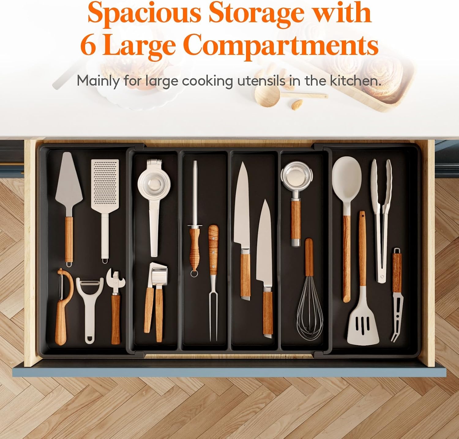 image:imageLifewit Utensil Organizer for Kitchen Drawers Expandable Utensil TrayBlack