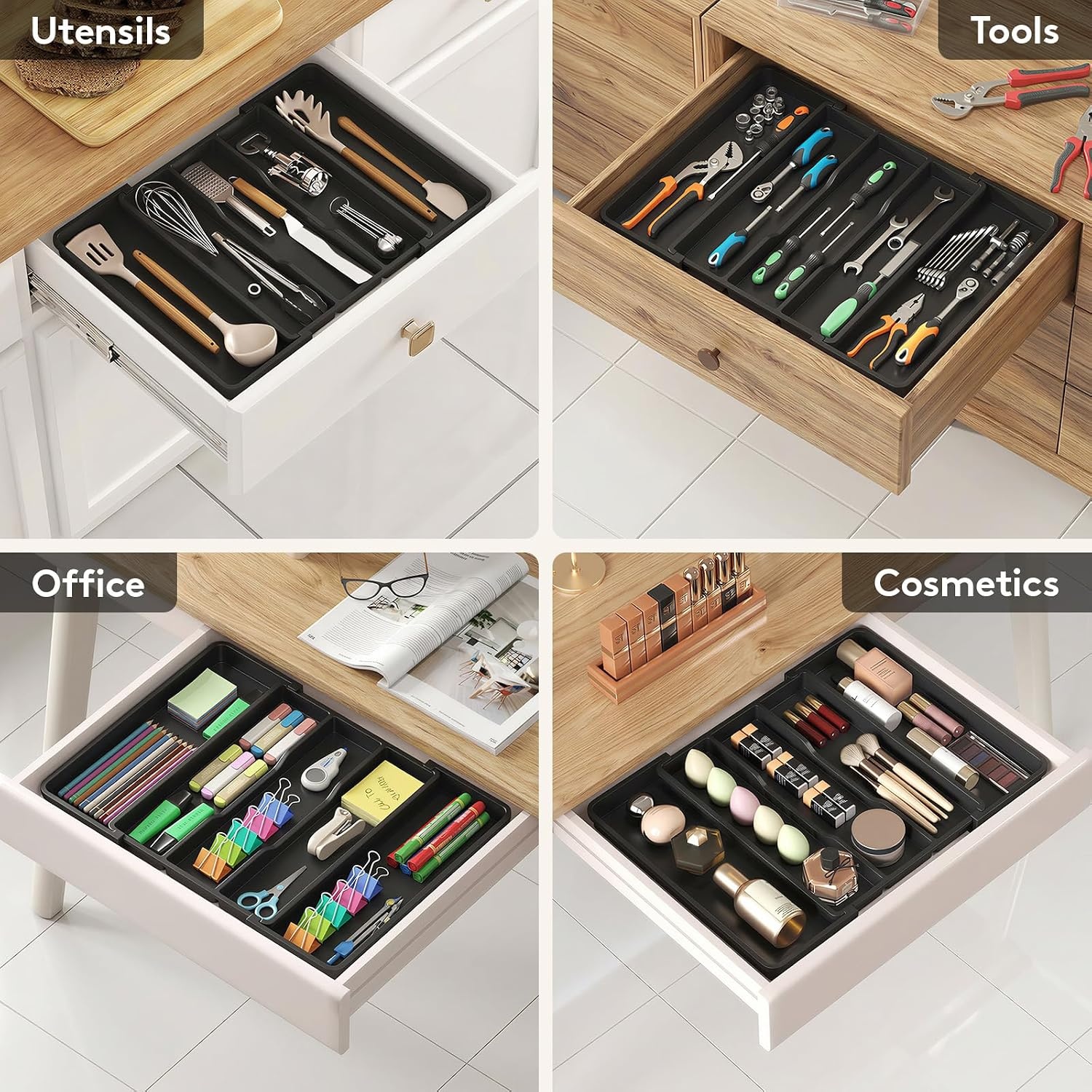 image:imageLifewit Utensil Organizer for Kitchen Drawers Expandable Utensil TrayBlack