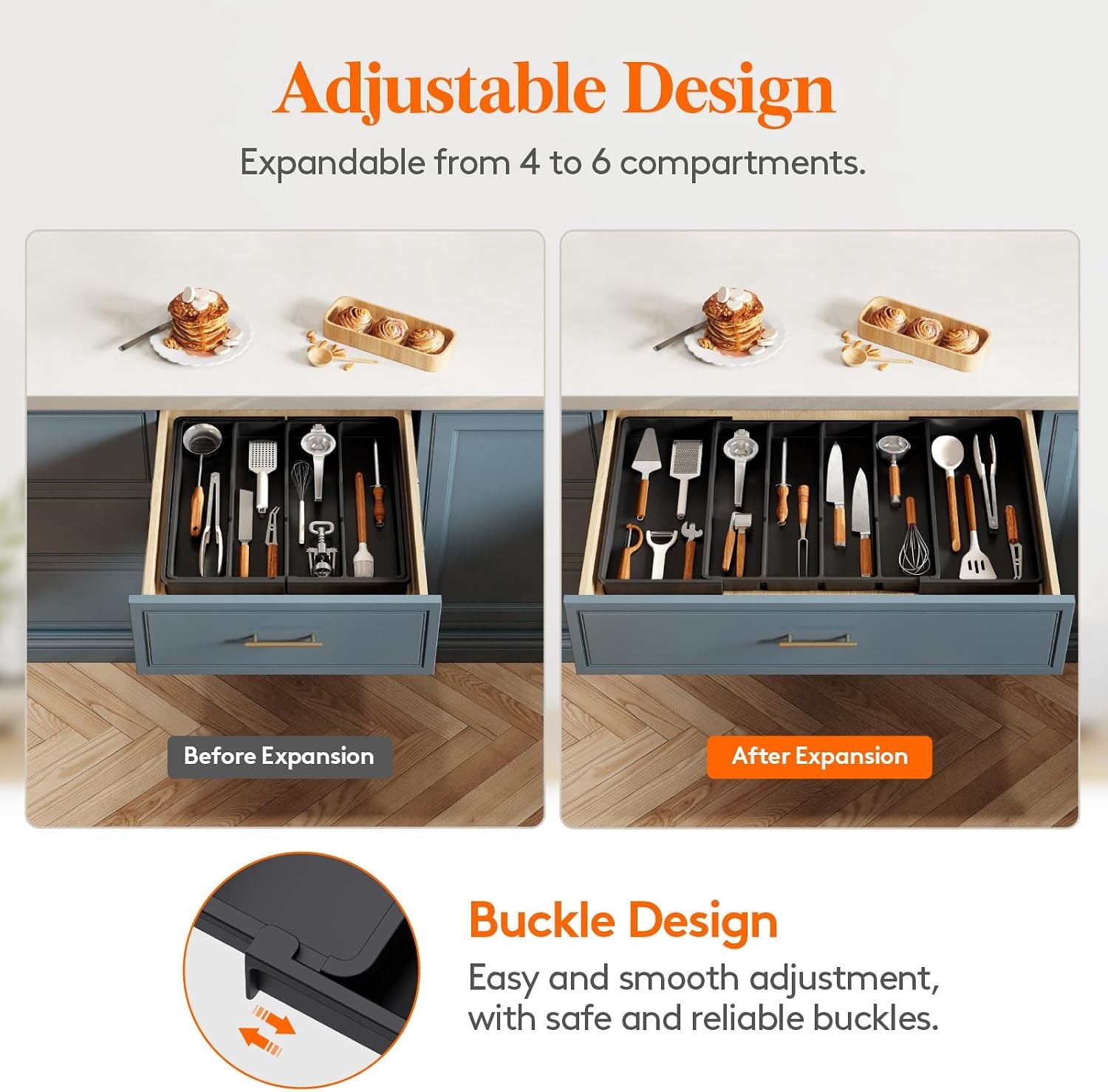 image:imageLifewit Utensil Organizer for Kitchen Drawers Expandable Utensil TrayBlack