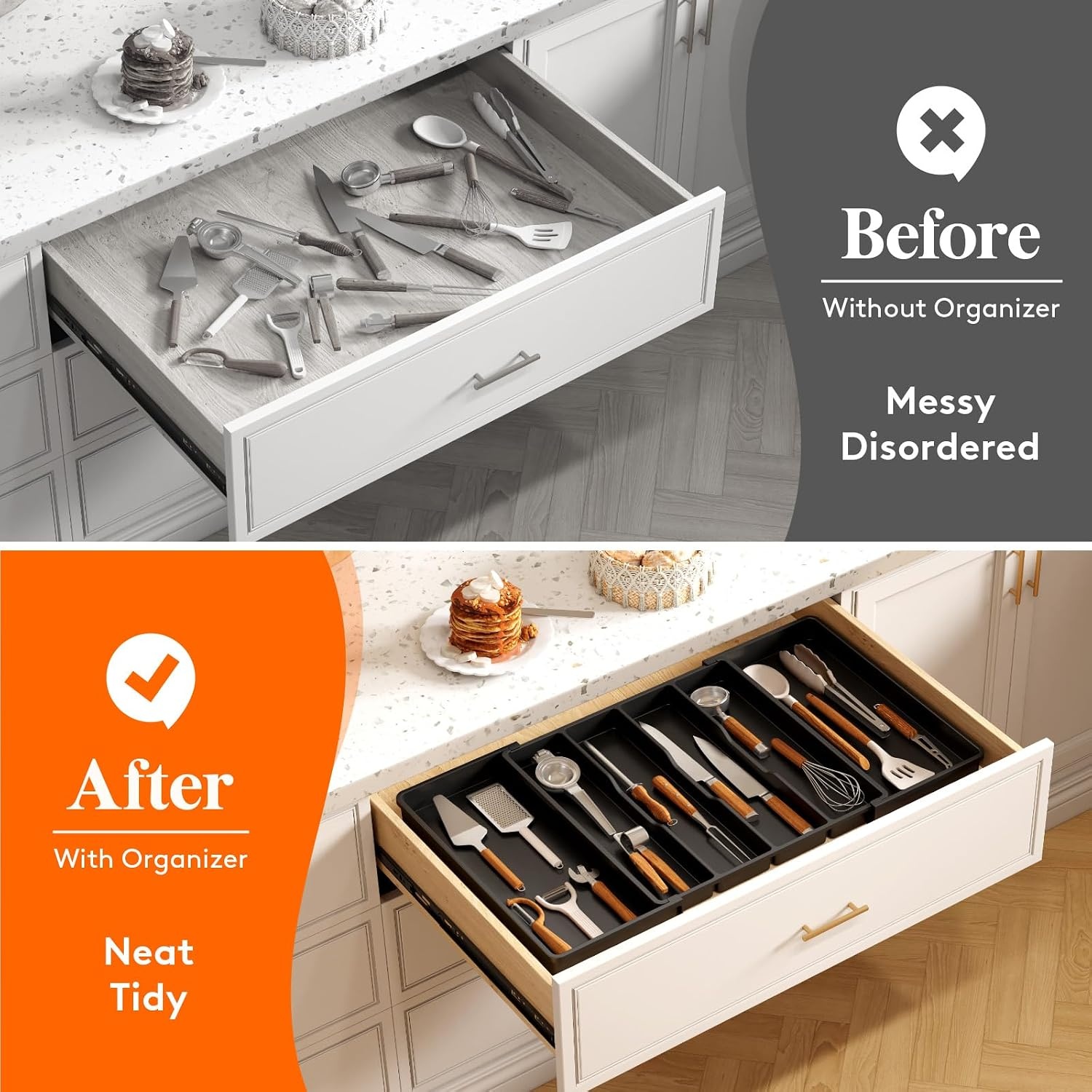 image:imageLifewit Utensil Organizer for Kitchen Drawers Expandable Utensil TrayBlack
