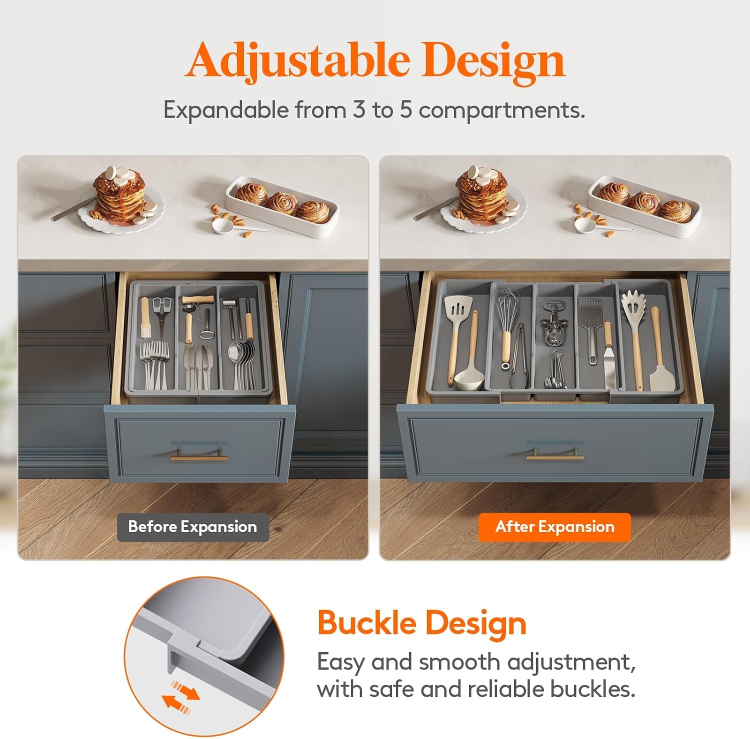image:imageLifewit Utensil Organizer for Kitchen Drawers Expandable Utensil TrayGray