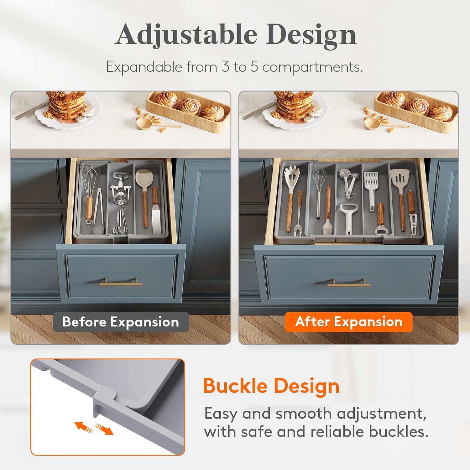 image:imageLifewit Utensil Organizer for Kitchen Drawers Expandable Utensil TrayGray