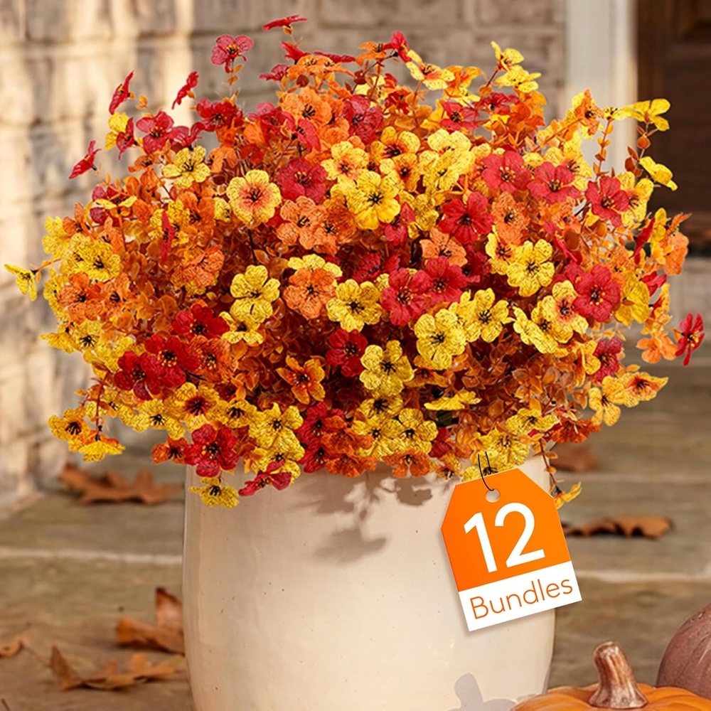 image:imageLifewit Fall Artificial Flowers for Outdoor Faux Flowers for Garden DecorSunset Orange