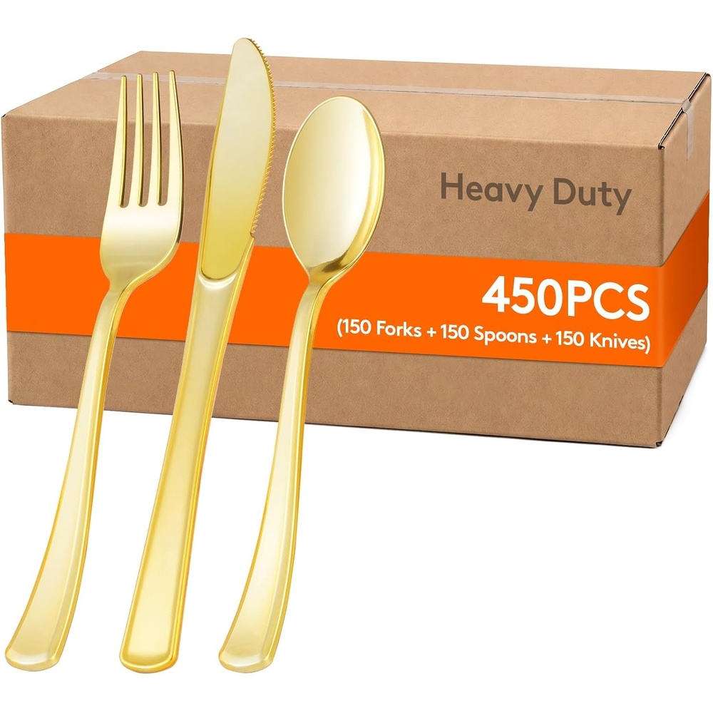 image:imageLifewit Silver Plastic Silverware Disposable Heavy Duty flatware SetGold