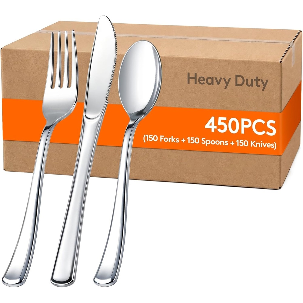 image:imageLifewit Silver Plastic Silverware Disposable Heavy Duty flatware SetSilver