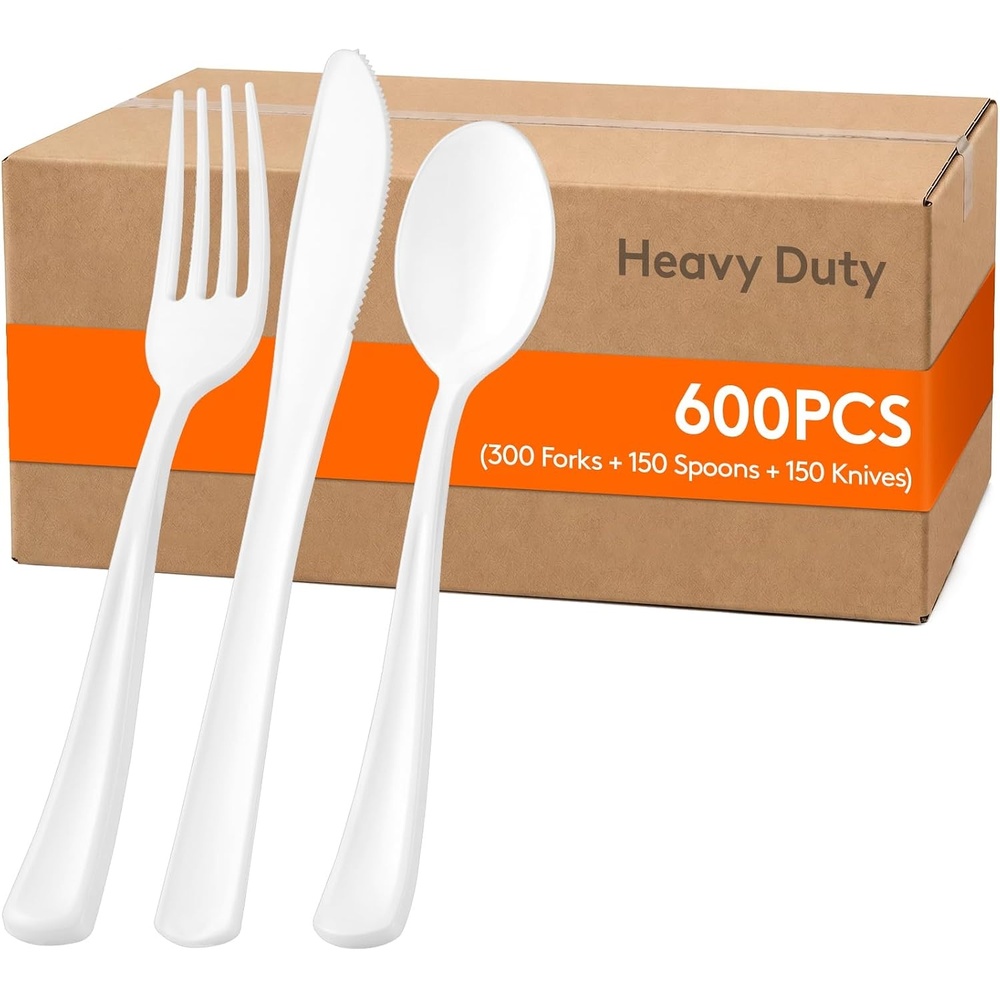 image:imageLifewit White Plastic Silverware Disposable Heavy Duty flatware SetWhite