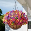 Lifewit 12 Bundles Artificial Hanging Flowers Baskets for Outdoor Decor(4 Mix Color(fuchsia Purple Yellow Red))