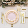 Lifewit 350PCS Gold Plastic Pre-Wrapped Tableware Sets for 50 Guests(Pink)