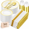 Lifewit 350PCS Gold Plastic Pre-Wrapped Tableware Sets for 50 Guests(Gold)
