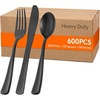 Lifewit White Plastic Silverware, Disposable Heavy Duty flatware Set(Black)