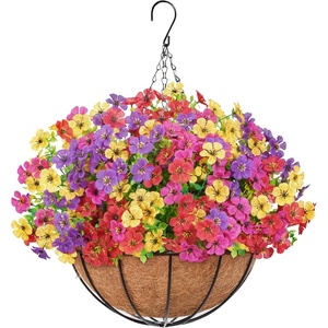 Lifewit 12 Bundles Artificial Hanging Flowers Baskets for Outdoor Decor(4 Mix Color(fuchsia Purple Yellow Red))