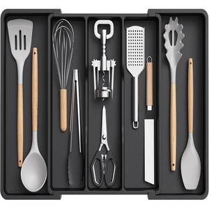 Lifewit Utensil Organizer for Kitchen Drawers, Expandable Utensil Tray(Black)