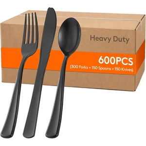 Lifewit White Plastic Silverware, Disposable Heavy Duty flatware Set(Black)