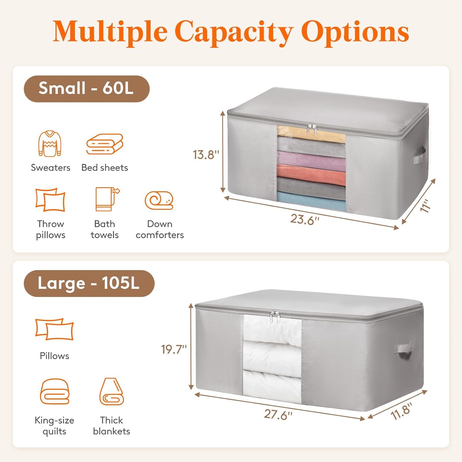image:imageLifewit 4 Pack Comforter Storage Bags Folable Blanket Storage Fabric Clothes Organizer Storage Containers with Zippers for KingQueen Comforters Pillows Blankets Bedding Quilt Duvet 60L