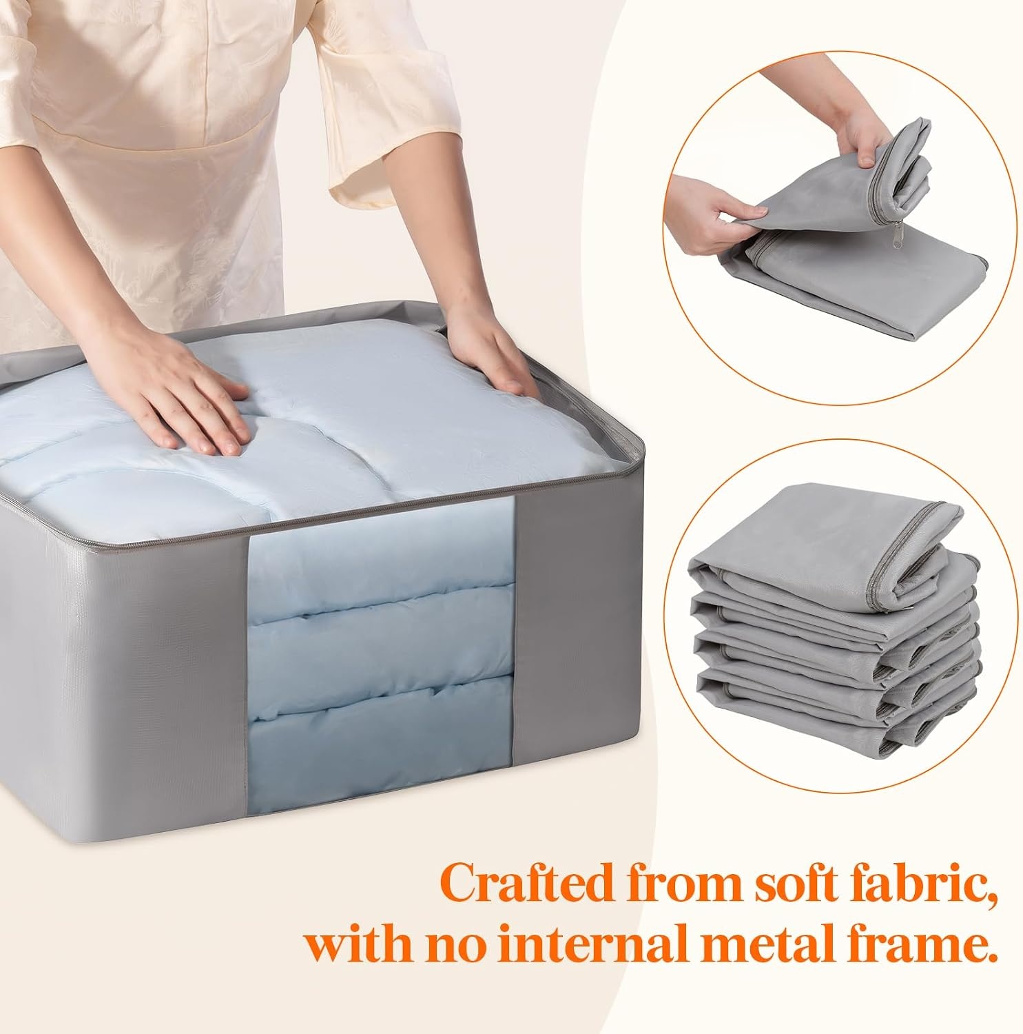 image:imageLifewit 4 Pack Comforter Storage Bags Folable Blanket Storage Fabric Clothes Organizer Storage Containers with Zippers for KingQueen Comforters Pillows Blankets Bedding Quilt Duvet 60L