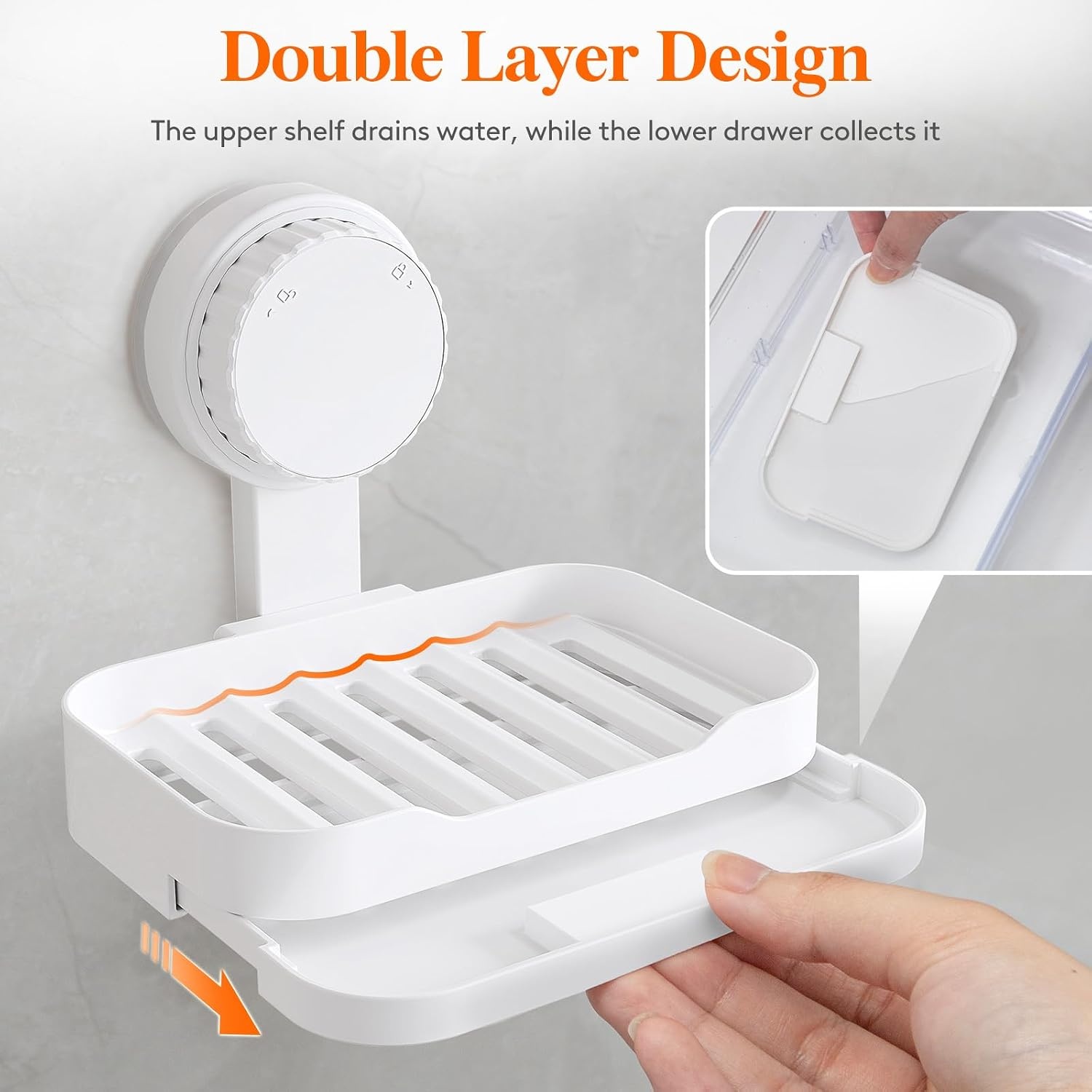 image:imageLifewit Suction Cup Soap Dish for Shower 1 Pack Drainable Soap Holder for Bathroom Kitchen Wall NODrilling Removable Bar Soap Sponge Rack for Glass Window Strong Vacuum Suction AntiDrop White