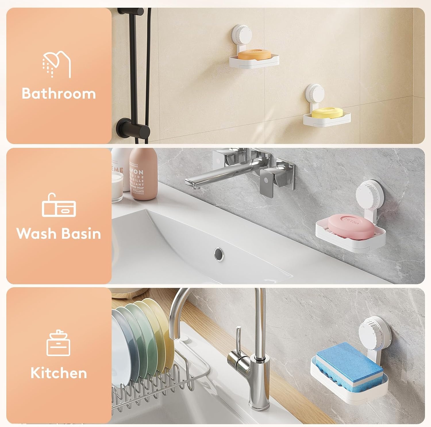 image:imageLifewit Suction Cup Soap Dish for Shower 1 Pack Drainable Soap Holder for Bathroom Kitchen Wall NODrilling Removable Bar Soap Sponge Rack for Glass Window Strong Vacuum Suction AntiDrop White
