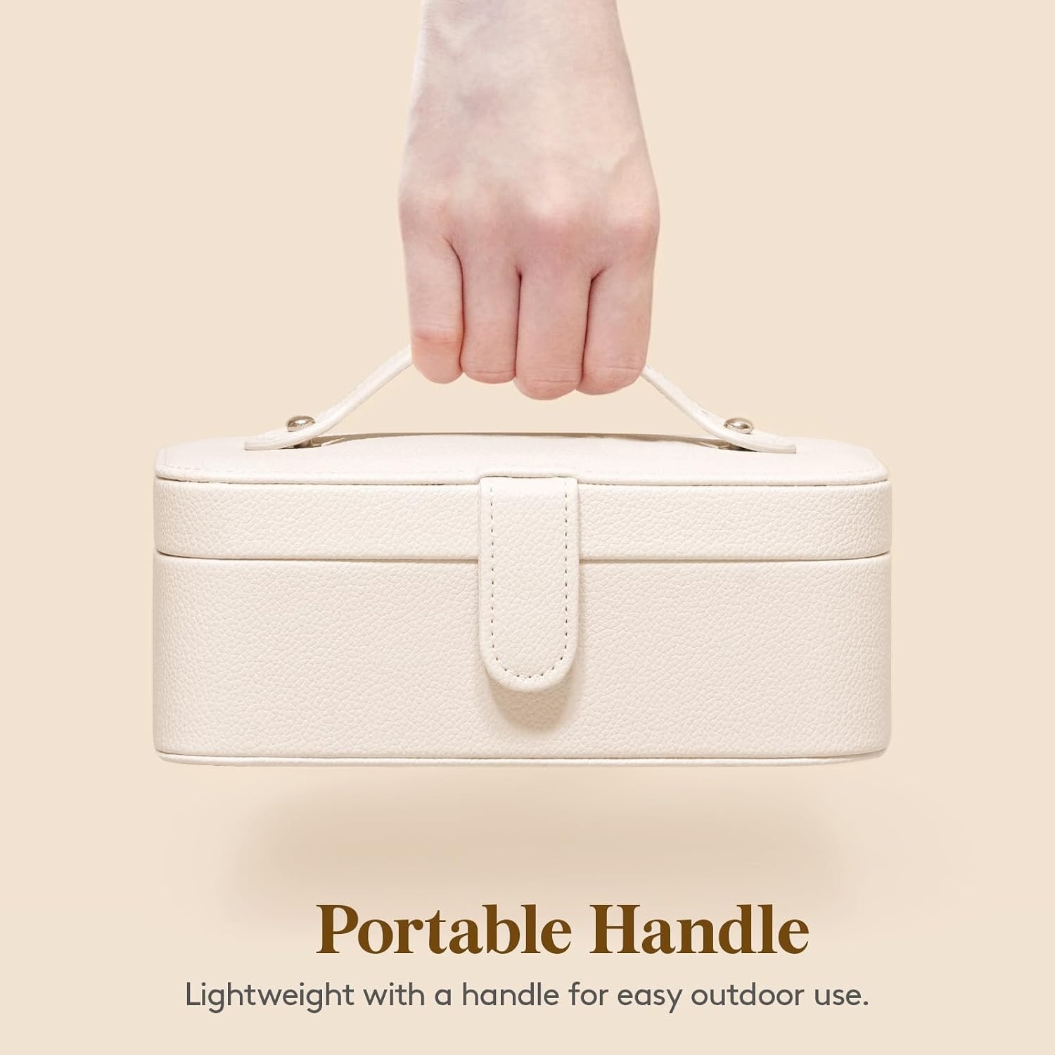 image:imageLifewit Travel Jewelry Case with Mirror and Handle Jewelry Box with 4 Pcs Jewelry Organizer Zipper Pocket for EarringsRingsNecklaces Portable Mini Jewelry Storage Gift for Women Girls Cream