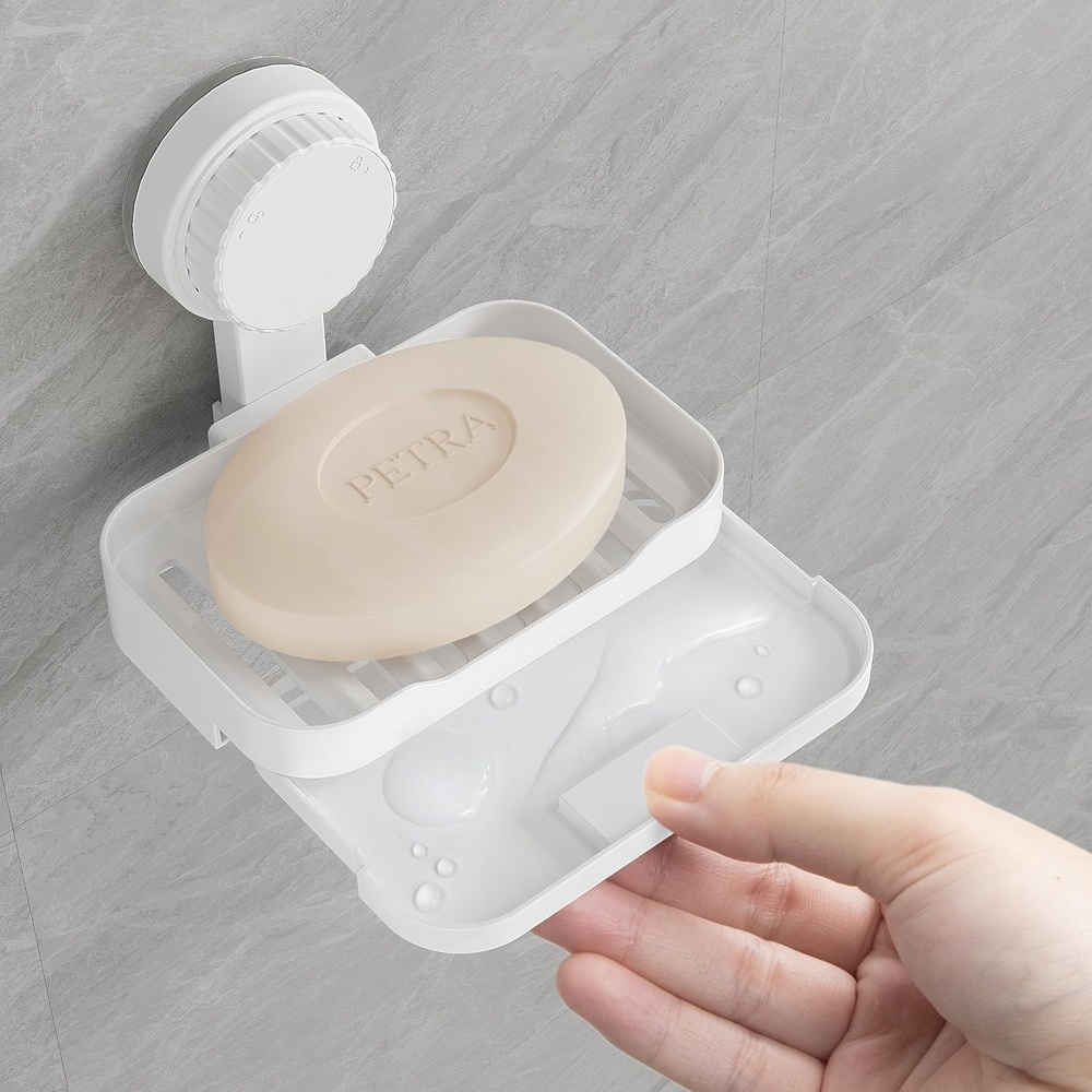 image:imageLifewit Suction Cup Soap Dish for Shower 1 Pack Drainable Soap Holder for Bathroom Kitchen Wall NODrilling Removable Bar Soap Sponge Rack for Glass Window Strong Vacuum Suction AntiDrop White