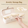 Lifewit Travel Jewelry Case with Mirror and Handle, Jewelry Box with 4 Pcs Jewelry Organizer Zipper Pocket for Earrings/Rings/Necklaces, Portable Mini Jewelry Storage, Gift for Women Girls, Cream