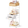 Lifewit Floor Makeup Organizer Storage Cart with Drawers and Wheels, Skincare Cosmetics Organizers with Removable Top Tray, Vanity Organizer for Nail Polish Perfume Makeup Brush, Ideal Gift, White