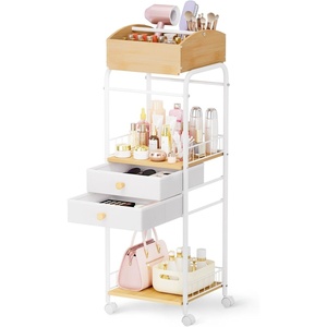 Lifewit Floor Makeup Organizer Storage Cart with Drawers and Wheels, Skincare Cosmetics Organizers with Removable Top Tray, Vanity Organizer for Nail Polish Perfume Makeup Brush, Ideal Gift, White